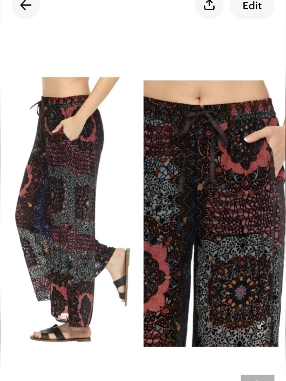 JOHNNY WAS Axelle Burnout Velvet Patchwork Wide Leg Pants Boho Linned L NWT - Picture 4 of 12